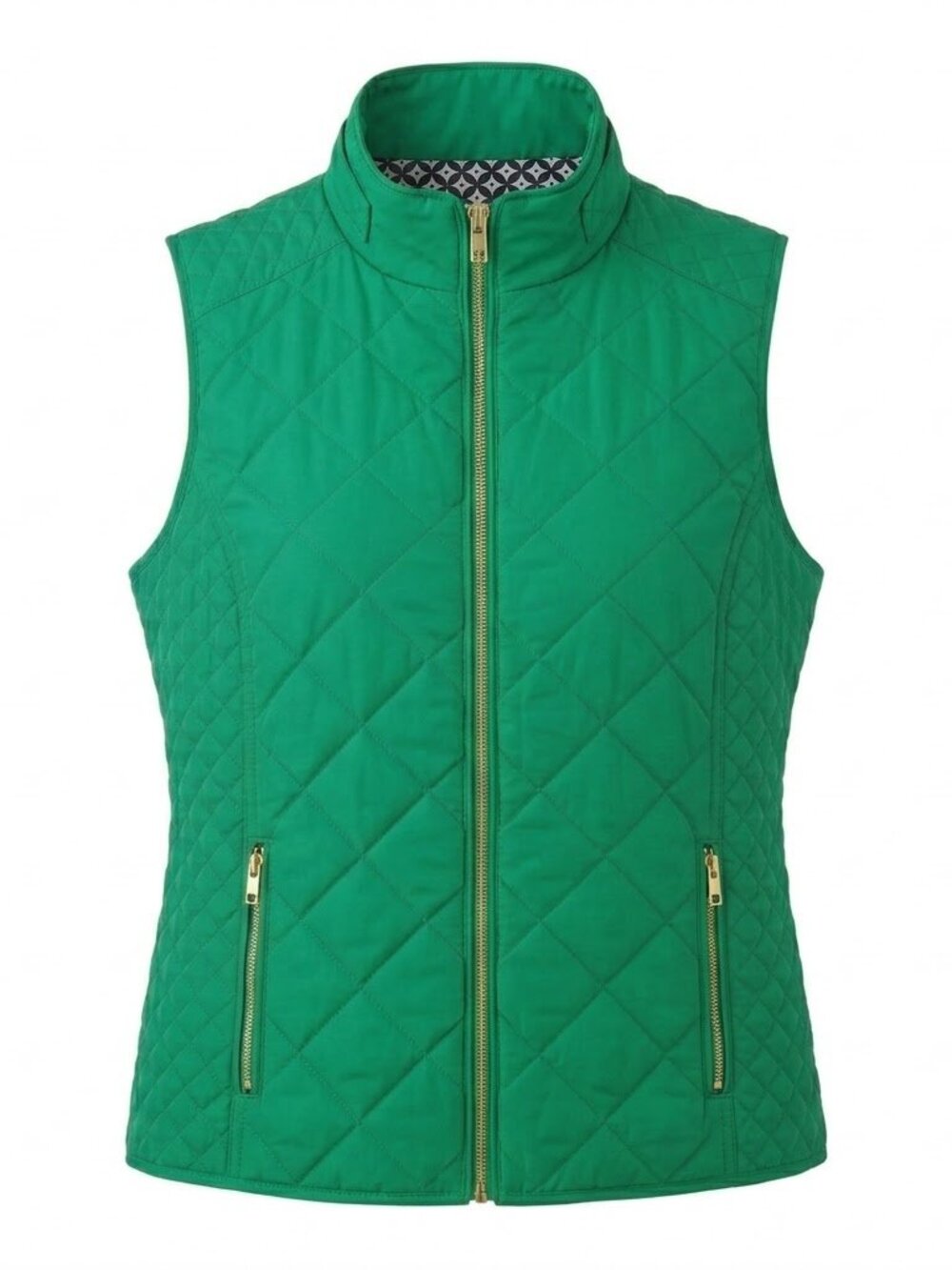Crown & Ivy Green Quilted Vest Medium M Geometric Lining Gold Zip Puffer Shell